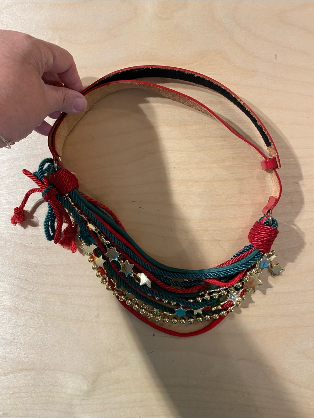 Women’s Red & Green Decorative Multi-Row Hook and Loop Belt (RV)